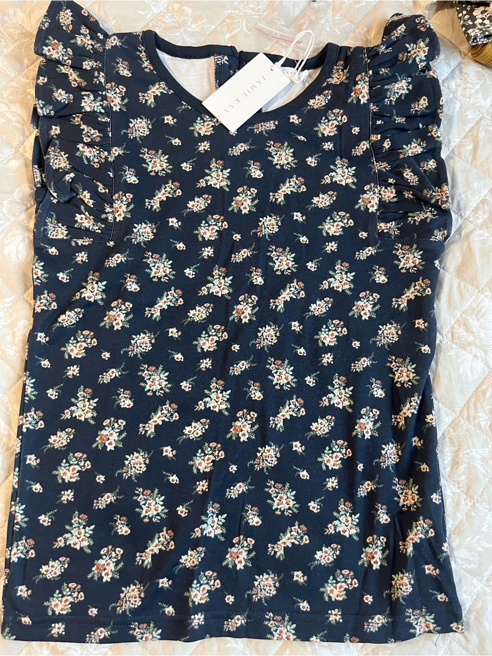 Jamie Kay Navy Floral Ruffle Sleeve Top